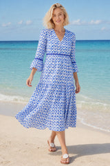 Hayden Organic Cotton Dress | Ikat White/Blue