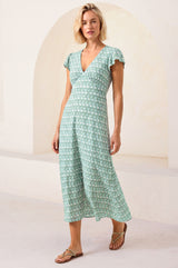 Sophie Viscose Dress | Sage/White
