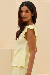 APPROVED * Frill Sleeve Organic Cotton Cheesecloth Top | Soft Yellow - Aspiga