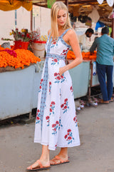 APPROVED Margaritte Block Print Organic Cotton Dress | Teal/Red - Aspiga