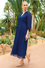 Plain V Neck Chiffon Dress | Navy