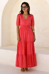 Billie Short Sleeve Organic Cotton Dress | Red/Pink - Aspiga