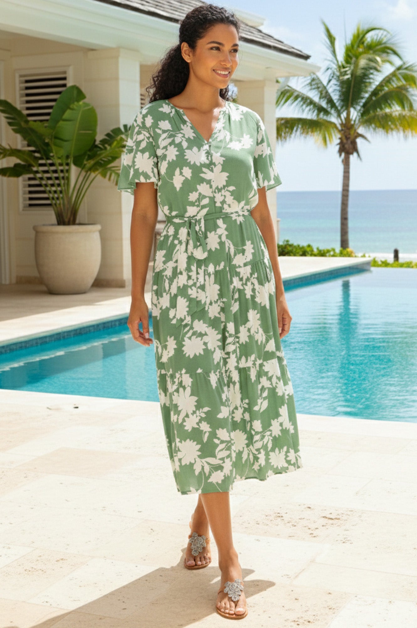 Emily EcoVero™ Dress | Sage/Cream