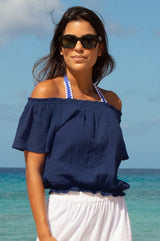 Ilana Frill Organic Cotton Gauze Top | Navy