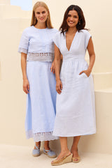 V-Neck Linen Dress | Light Blue - Aspiga