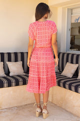 Riley Viscose Crinkle Dress | Coral/Pink - Aspiga