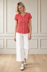 Lisbon Viscose Crinkle Blouse | Lixus Red/White