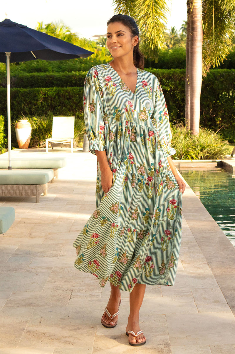 aspiga midi dresses Aspiga Sustainable Womens Surbhi 3/4 Sleeve Dress Summer Holiday 100% Cotton | S/M