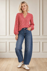 Clea Viscose Crinkle Blouse | Lixus Pink/White