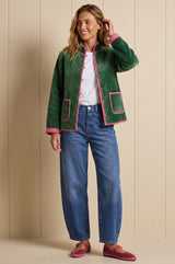 Velvet Quilted Jacket | Green/Pink