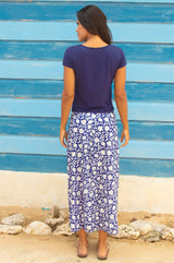 Neve A-line Organic Cotton Skirt | Navy/White - Aspiga
