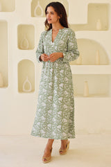 Mara Rayon Dress | Khaki/White