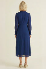 Plain V Neck Chiffon Dress | Navy