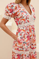 Enny Short Sleeve Linen Maxi Dress | Multi/Teal - Aspiga