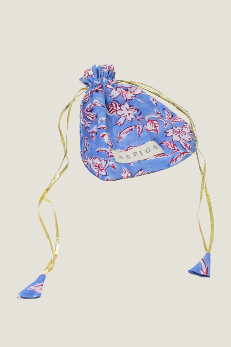 Block Print Pouch | Japanese Flower Marina Blue