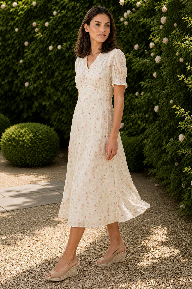 Aspiga Sustainable Womens RHS Sally Anne Sleeve Cream Dress Summer Holiday | S/10