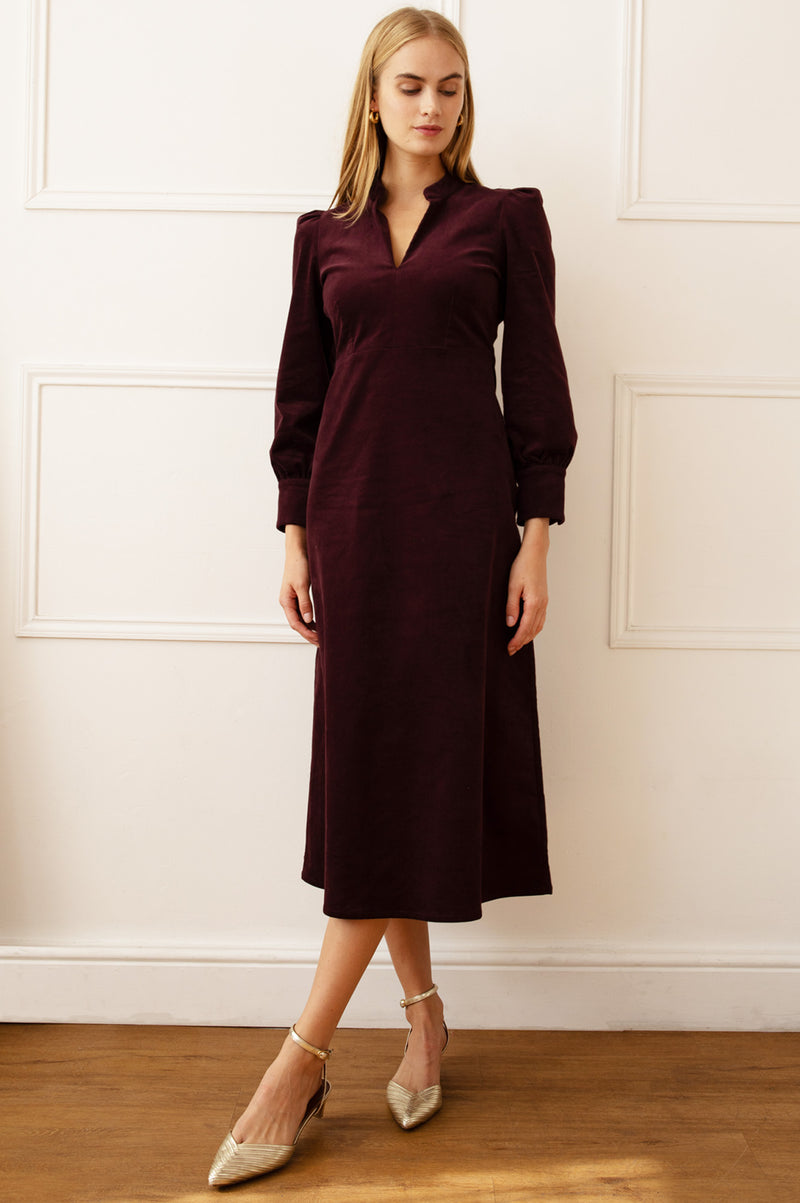 Enid Stretch Corduroy Dress | Burgundy
