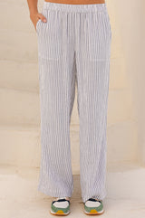 Stripe Organic Cotton Cheesecloth Trouser | White/Blue - Aspiga