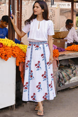 APPROVED * Florrie Block Print Organic Cotton Skirt | Buta Teal/Red - Aspiga