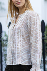 Vienna Printed Long Sleeve Blouse | Taupe/Off White