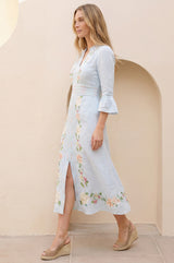 RHS Floral Printed Linen Dress | Pale Blue