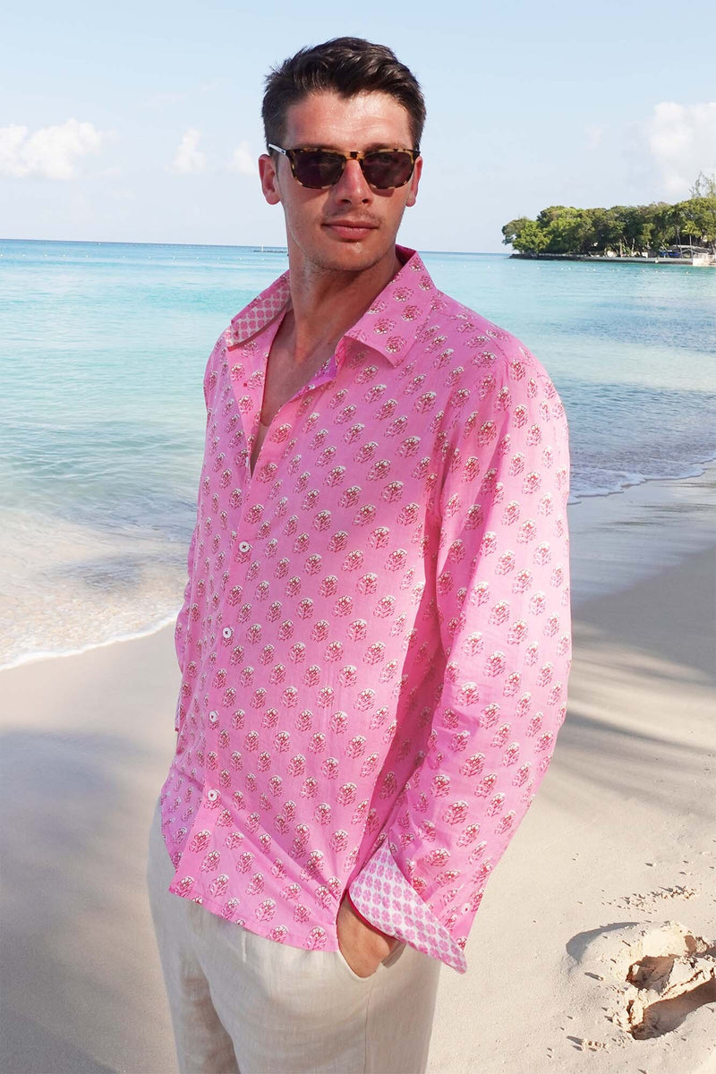 Men's Printed Cotton Shirt | Periwinkle Pink/Rust