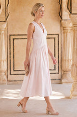 Rhia Dropped Waist Linen Blend Dress | Rose Water