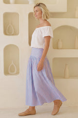 Stripe Dropped Waist Skirt | Blue/Red/White