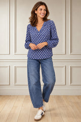 Clea Viscose Crinkle Blouse | Lixus Cobalt/White