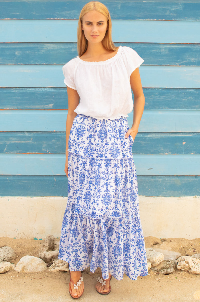 Aspiga Sustainable Womens Becks Block Print Pink Maxi Skirt Summer