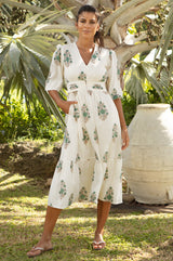 APPROVED Jyoti Organic Cotton Dress | Off White/Teal - Aspiga