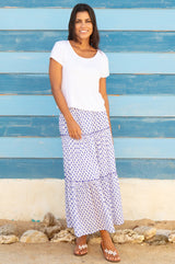 APPROVED Bea Printed Organic Cotton Skirt | Lixus White/Cobalt - Aspiga