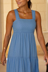 Tabitha Organic Cotton Dobby Dress | Blue