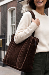 Velvet Tote Zipper Bag | Chocolate