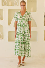 Surbhi Short Sleeve Dress | Ecru/Green - Aspiga