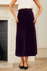 Velvet Midi Skirt | Aubergine