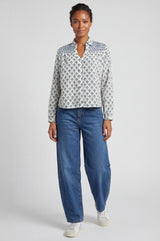 Livi Organic Cotton Blouse | Cream/Blue