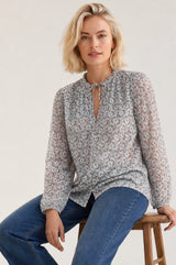 Nina Tie Neck Printed Top | Blue