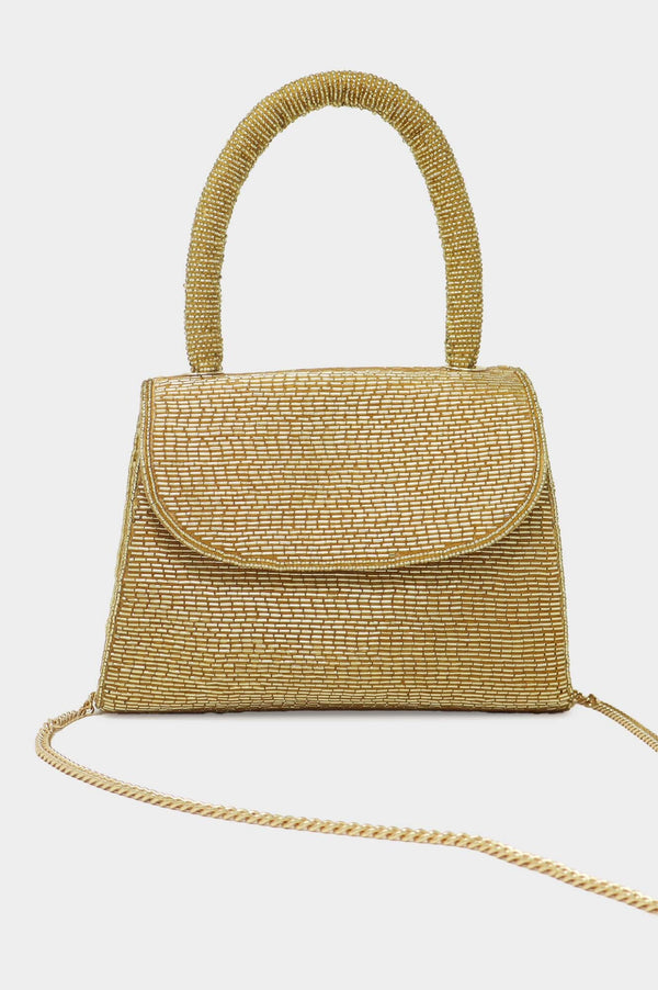 Beaded Handbag | Light Gold