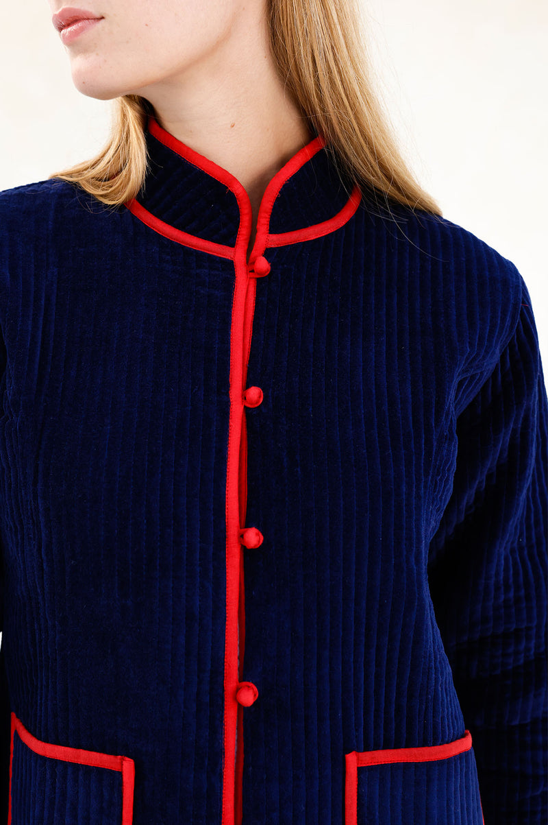 Velvet Quilted Jacket | Navy/Red