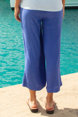 Cropped Organic Cotton Cheesecloth Trouser | Cobalt - Aspiga