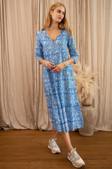 Emma Organic Cotton Dress | Camelia Blue/White