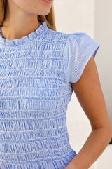 Tilly Organic Cotton Stripe Dobby Blouse | Blue/White - Aspiga