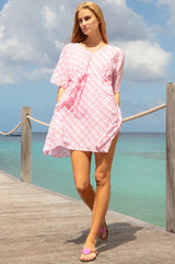 Manilla Organic Cotton Kaftan | White/Pink