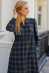 Harper Check Dress | Navy/Grey