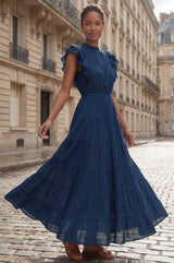 Rose Frill Maxi Dress | Navy