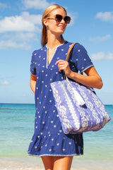APPROVED * India Embroidered Organic Cotton Dress | Cobalt/White - Aspiga