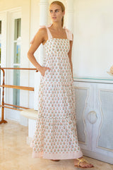 Tabitha Organic Cotton Dress | White/Coral - Aspiga