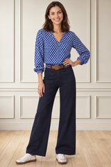 Clea Viscose Crinkle Blouse | Lixus Cobalt/White