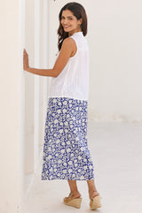 Neve A-line Organic Cotton Skirt | Navy/White - Aspiga